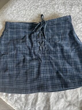 SO Blue Plaid Lace-Up Mini Skirt